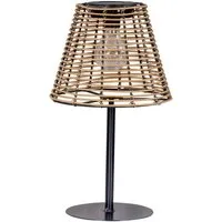 Levandeo® LED Solarleuchte, Solar Tischlampe Rattanoptik H34cm Natur Schwarz Lampe Leuchte