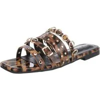 Ital-Design Designer-Sandalen mit Ringen und Nieten für Damen Pantolette (89542844) Blockabsatz Pantoletten in Braun
