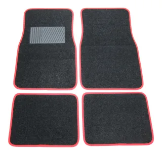4x Textil Fußmatten Autoteppich VORN + HINTEN Schwarz / Rot für viele Fahrzeuge