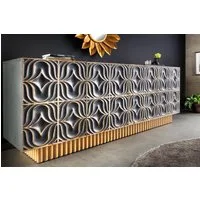 riess-ambiente Sideboard PIAZZA SAN MARCO 180cm grau / gold (Einzelartikel, 1 St), Mango-Massivholz · mit Stauraum · 3D Design · handmade · Wohnzimmer