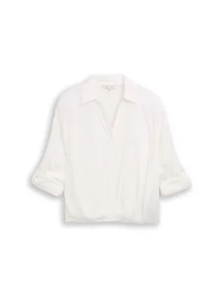 Tom Tailor - Oversized Satinbluse mit Turn-up-Funktion whisper white - Gr. - 42