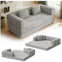 skølm Sofa & Sessel Lofn aus Vollschaum Cord, umwandelbar zum Schlafsofa/-Sessel, Hellgrau, Cordsofa 200 cm breit, 2 Sitzer, kein Aufbau erforderlich, vakuumiert