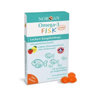 Norsan Omega-3 FISK Jelly | mit natürlichem Fischöl | Erdbeer-Zitronengeschmack | Omega-3 für Kinder