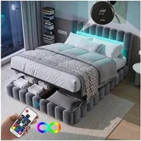 Gdood Polsterbett Stauraumbett Doppelbett LED (Type-C + USB, Hydraulisch hebbarer Stauraum), Mit Bettkasten, LED-Beleuchtung, USB-Anschluss, 180x200 cm