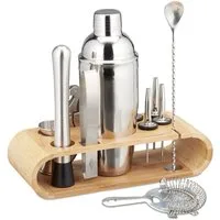 relaxdays Cocktail Shaker Cocktail Set 11-teilig Edelstahl, Bambus