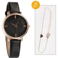 Miraval Quarzuhr Damen Armbanduhr Schwarz Roségold, Uhr & Schmuckarmband im Set