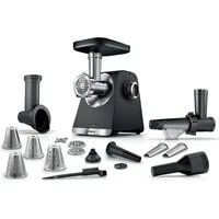 BOSCH Fleischwolf Serie 6 MFWS660B, 3,5kg/Min., Raspel, 2 Lochscheiben (3&8mm), schwarz, 500 W, Fruchtpresse, 2 Stufen, 10 J Motorgarantie, Planetengetriebe