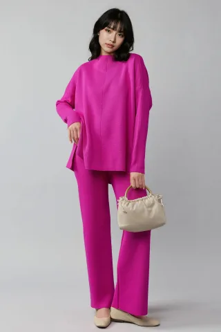 Rippstrick-Set mit Basic-Pullover und Hose