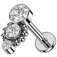 Taffstyle Piercing-Set Piercing Stecker drei Kristalle aus Chirurgenstahl für Ohr und Lippe (Zarter Labretstecker mit Kristallreihe und Innengewinde), Ohrpiercing Cartilage Knorpel Tragus Rook Daith