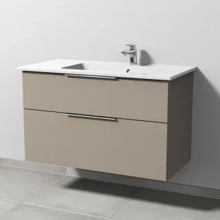 Sanipa 3way Keramik-Set Venticello Keramik-Waschtisch und Unterbau mit 2 Auszügen, Sandgrau-Matt UF32667