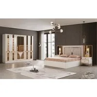 JulietHome Schlafzimmer-Set Piramit, (Set, Kleiderschrank, Boxspringbett mit Nachttischen, Kommode mit Spiegel), Integrierte Bettlampen