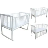Micoland Beistellbett Kinderbett / Beistellbett / Wiege 3in1 120x60cm mit Matratze weiß