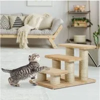PawHut Kratzbaum Tiertreppe Katzentreppe Hundetreppe 3 Stufen Treppe, Plüsch, Creme, 45 x 35 x 34 cm