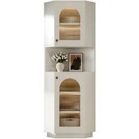 SeedWave Eckschrank Dreieckförmige Glasvitrine Mehrzweck Hochschrank mit Lichtstreifen Stauschrank mit verstellbaren Einlegenbodens