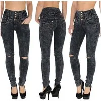 ESRA Skinny-fit-Jeans J22 Risse High Waist Damen Jeans Skinny Hose mit 4 Knöpfen Stretch Jeans