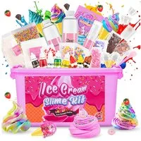 Wootoy Kreativset Knete DIY Eiscreme Schleim Set Kinder Kreativ Bastelset mit Zubehör, (inklusive Kleber Aktivator Soft Clay Farben und Mischwerkzeugen, 1-tlg., mit praktischem Aufbewahrungsbehälter), ideal als Geschenk für kreative Kinder