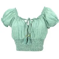 Guru-Shop Longbluse Blusentop Boho chic, seidige Hippie Bluse - grün alternative Bekleidung