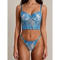Elegant Love Set: Longline-BH Besticktes Lingerie-Set aus Spitze – Dessous-Set mit Bügel-BH & String (Set, 2-tlg., mit Tanga) Reizwäsche-Set mit floraler Stickerei – Transparente Unterwäsche