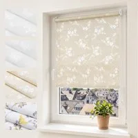 Rollo Seitenzugrollo Rollo ohne Bohren blickdicht Sichtschutzrollo, Sekey, Klemmfix, Klemmfix, Trendiges Rollo Lichtdurchlässig mit Blume beige – NEUHEIT
