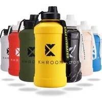 Khroom Trinkflasche Edelstahl 1,3L & 2,2L, Sport Gym Outdoor, 2 Liter XXL Wasserflasche, BPA-frei, auslaufsicher, bruchsicher, Kohlensäure geeignet
