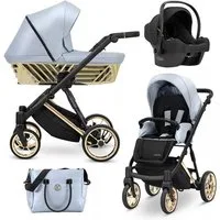 KUNERT Kombi-Kinderwagen Ivento Glam 3in1 Öko-Leder Kinderwagen mit goldenem Rahmen, 2in1-Set mit Babywanne und Sportsitz