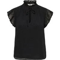 ONLY Spitzenbluse ONLLANDAU DOBBY FRILL V-NECK TOP WVN Kunstfaser