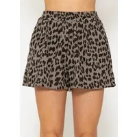 SASSYCLASSY Shorts Musselin Shorts mit Print Damen Bedruckte Baumwollshorts mit elastischem Bund Beige Taupe Pink
