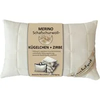 Meivita Naturfaserkopfkissen Merino Schafschurwolle Kopfkissen, Füllung: 80% Wolle (Schurwollkügelchen) und 20% Zirbenholzspäne, Bezug: 100% Baumwolle untersteppt mit 100% Wolle (Merino Schafschurwollvlies), Seitenschläfer, Rückenschläfer, Bauchschlä