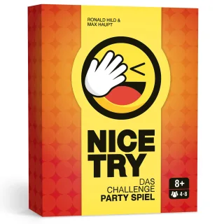 Nice Try ? Das Challenge Party Spiel Witziges Kartenspiel für 4 - 8 Spieler. Partyspaß auch für große Runden.
