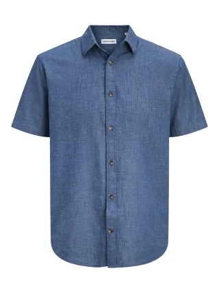 JACK&JONES - JJESUMMER LINEN BLEND SHIRT S/S SN Navy Blazer - Gr. - L