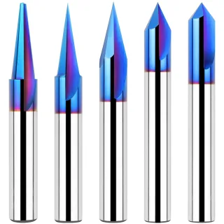 1/4 Inch Shank CNC Wood Carving Router Bits Set 15/20/30/60/90 Degree Engraving Bits 2 Flutes Straight CNC V-bit with Na