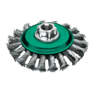 Milwaukee Kegelbürste für Winkelschleifer, gezopft, Edelstahl 115 x 12 x 0,5 mm, M14 - 4932501747