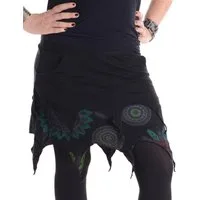 Vishes Zipfelrock Lagenlook Minirock aus Baumwolle Blumen bedruckt Goa, Hippie, Ethno, Ethno Style