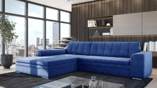 Ecksofa Schlafsofa Sofa LUSAKA in Stoff Fresh Blau Ottomane Links