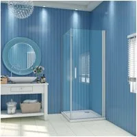 duschspa Eckdusche 185cm Duschkabine Duschabtrennung Duschtür Drehtür mit Seitenwand, BxT: 90x70 cm, Einscheibensicherheitsglas, set, Drehtür mit Festteil
