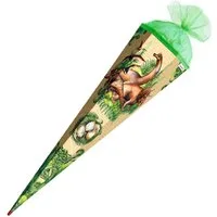 Roth Schultüte Veganosaurus / Dinosaurier, 85 cm, eckig, mit grünem Tüllverschluss, Zuckertüte für Schulanfang