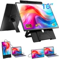 KEFEYA 16" FHD Laptop Bildschirm Erweiterung USB-C Laptop-Bildschirm-Extender Portabler Monitor (36 cm/16 ", 1920 × 1200 px, Full HD, 60 Hz, HDR, usb c Dual Display, Plug-and-Play, 1,27kg, für 13-17,3'' Laptop)