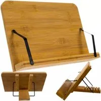 MALATEC Buchstütze Tablet-Laptop-Ständer: Flexibel verstellbarer Halter Buchständer (Bambus Buchständer-Set, 1x Bambus Buchständer), Bambusständer für Bücher und Geräte: Stabil, verstellbar, platzsparend