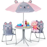 relaxdays Garten-Kindersitzgruppe Camping Kindersitzgruppe mit Schirm, Maus