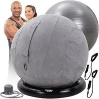 Miweba Sports Gymnastikball 4in1 Gymnastikball-Set inkl. Ballschale & Expander-Bänder. (ergonomischer Sitzball für Zuhause & Büro, Ballhocker, Balance Ball, Schwangerschaftsball, Sitzmöbel, Schreibtischstuhl, Massage Ball, Medizinball, Fitnessball, r