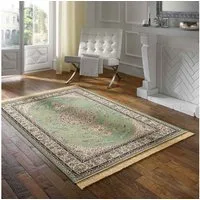 TaraCarpet Teppich Palazzo Royal Ghoum, rechteckig, Höhe: 6 mm, Medalion Seiden Optik grün Wohnzimmer Schlafzimmer Esszimmer 67x105