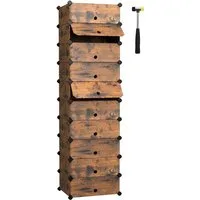 SONGMICS Schuhregal Steckregal, Regalsystem, Schuh-Organizer, 10 Ebenen, 43 x 31 x 173 cm, mit Tür, PP-Kunststoff, mit Gummihammer, Umkippschutz, vintagebraun