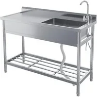 GarveeMore Küchenspüle Mit Wasserhahn Kalt,Edelstahl Spültisch,Gewerbliche Spülbecken, 120x50x95cm,Für Waschküche Outdoorküche Gastro Geschäft Restaurant