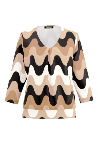 FRANK WALDER - Blusenshirt NOS mit Faltendetail im Vorderteil cashew/caramel/toffee/schwarz - Gr. - 40