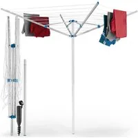 tectake Wäschespinne Wäscheständer aus Aluminium, Leinenlänge 40 m, 150 x 150 x 196 cm, klappbar, drehbar und höhenverstellbar, wetterfest, Inkl. Bodenhülse