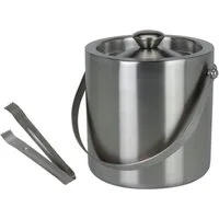 Koopman Eiseimer Eiskühler Eiswürfelbehälter 1,7 Liter Edelstahl, 1700 ml, Tragegriff, Deckel, 15 cm Durchmesser, Matt
