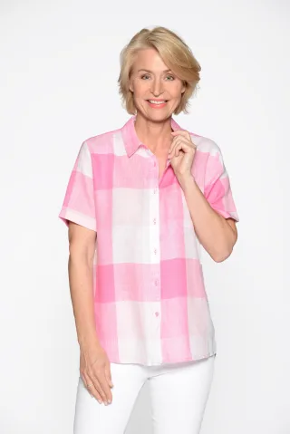 CLARINA - Bluse, Hemdkragen,1/2 Arm,Karo pink combo - Gr. - 38
