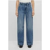 BOSS ORANGE Weite Jeans PLEATED BARREL 1.0 Premium Damenmode (2-tlg) mit Bindegürtel, High Waist