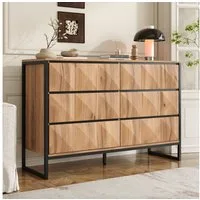 Merax Sideboard mit 6 Schubladen und Metallbeinen (Anrichte Kommode Buffetschrank Aufbewahrungsschrank, 1 St., 120x40x80cm), Kommode mit natürlichen Holztönen, erhabenen Fronten & großem Stauraum