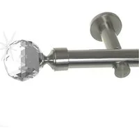 BASIT Gardinenstange Edelstahloptik 20mm mit Wandträgern 120 cm E87, Ø 20 mm, 1-läufig, verschraubt, Metall, H31 120 cm E87 Kristall Kugel